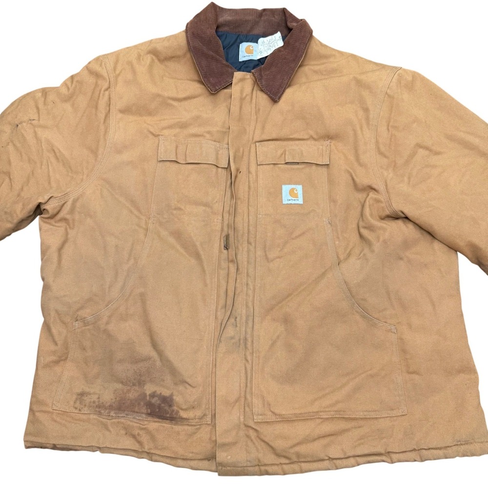 Carhartt Arctic Quilt Lined Duck Jacket Mens 58 Brown Vintage 1995 CQ186 Stained